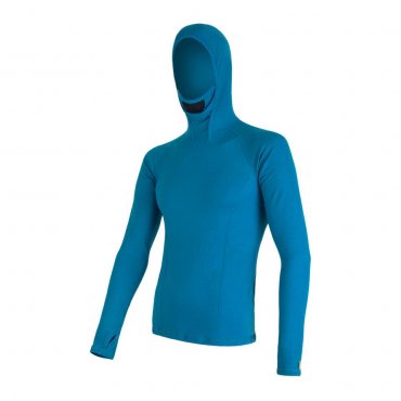 Sensor Merino DF pánské triko dl. rukáv s kapucí modrá